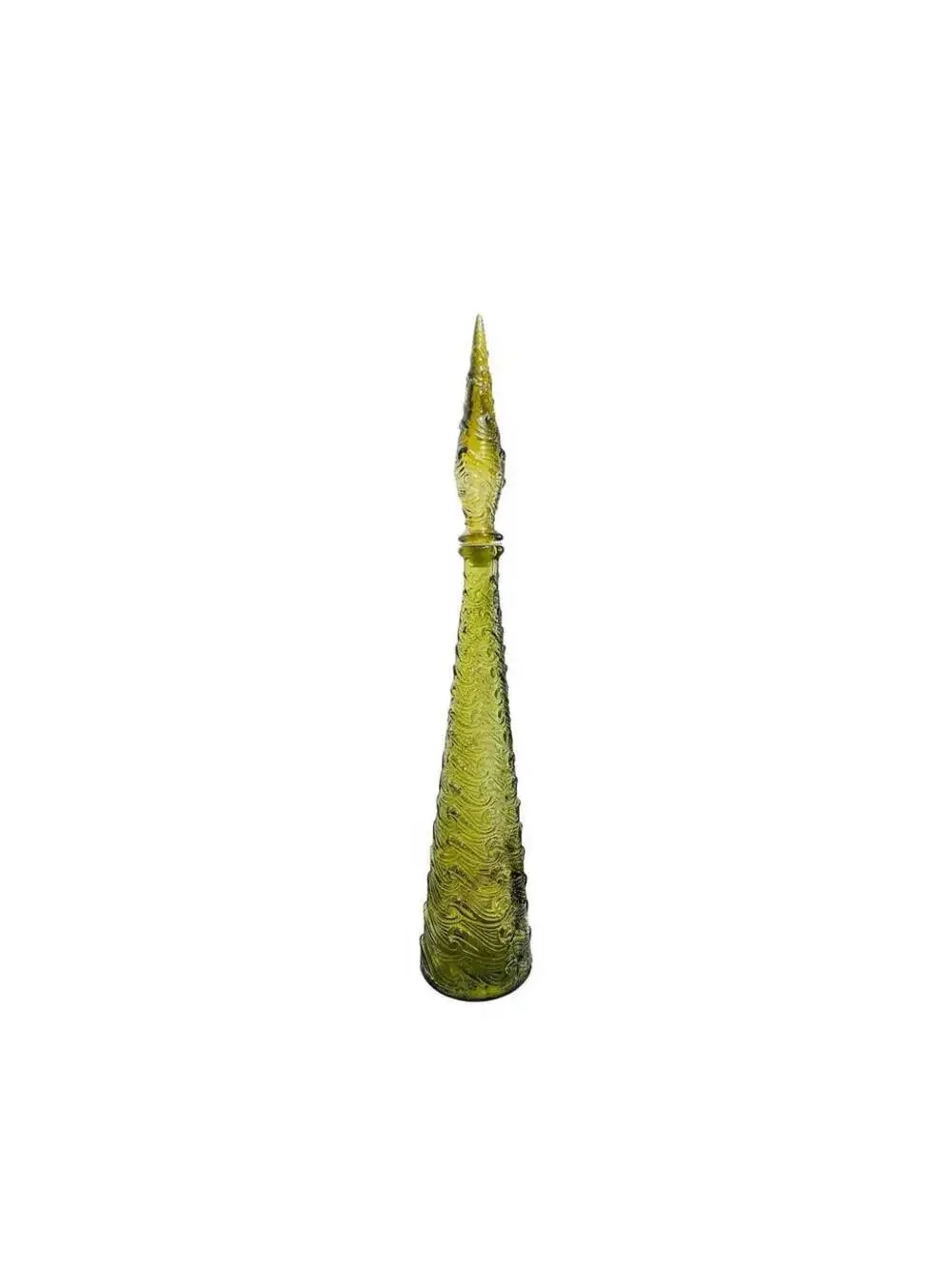 Vintage 1960s Wave Empoli Italy Decanter in Rare Olive Green